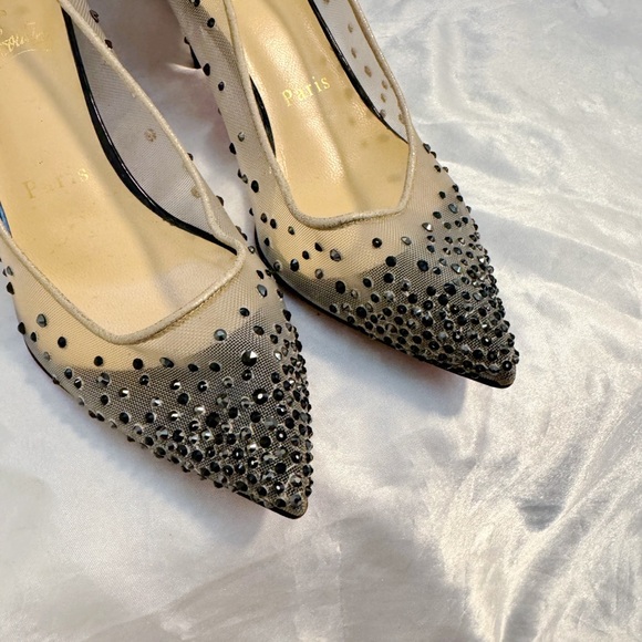Christian Louboutin Black Glitter and Mesh Follies Strass Pumps - Picture 3 of 8